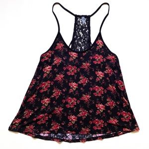 Full Tilt Black and Red Floral Tank Top